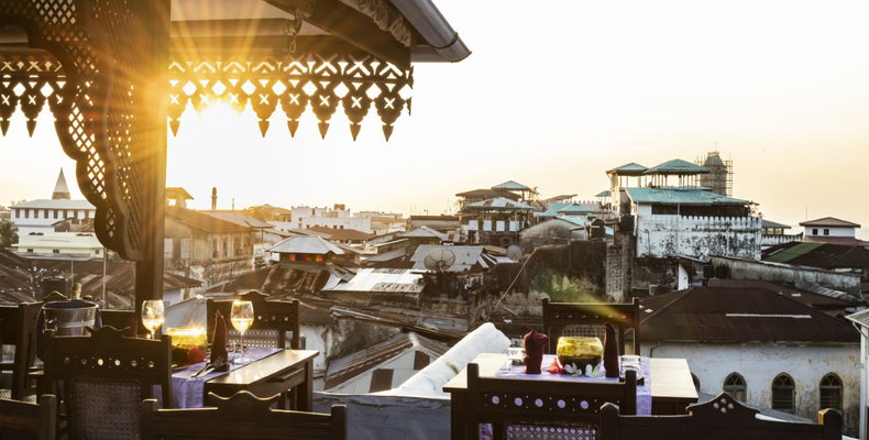 Rooftop dining overlooking Stone Town at Emerson Spice