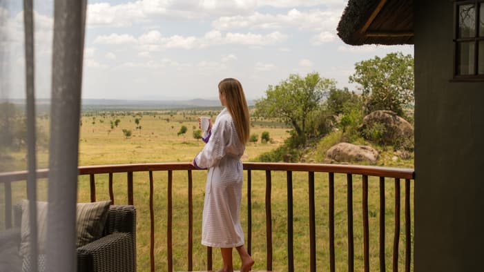 Balcony overlooking the Serengeti landscape