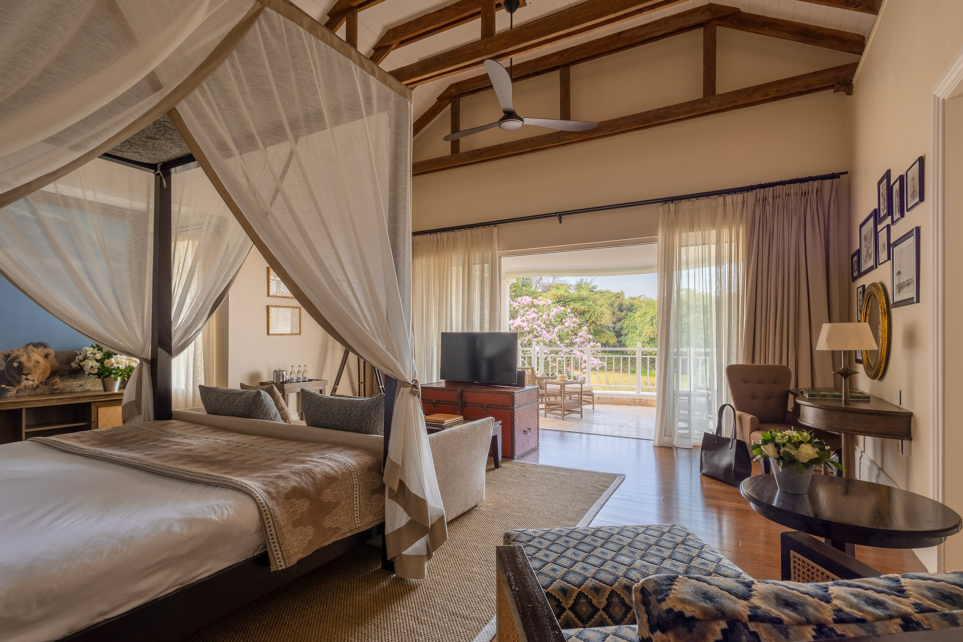 Suite sitting area and garden outlook at Hemingways Nairobi