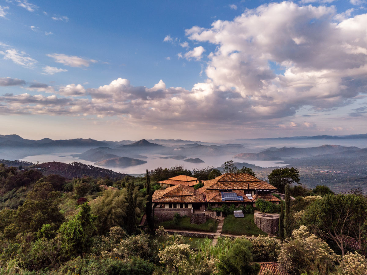 Virunga Lodge overlooking Rwanda’s mountain landscape