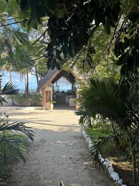 a house with a thatched roof in the middle of trees