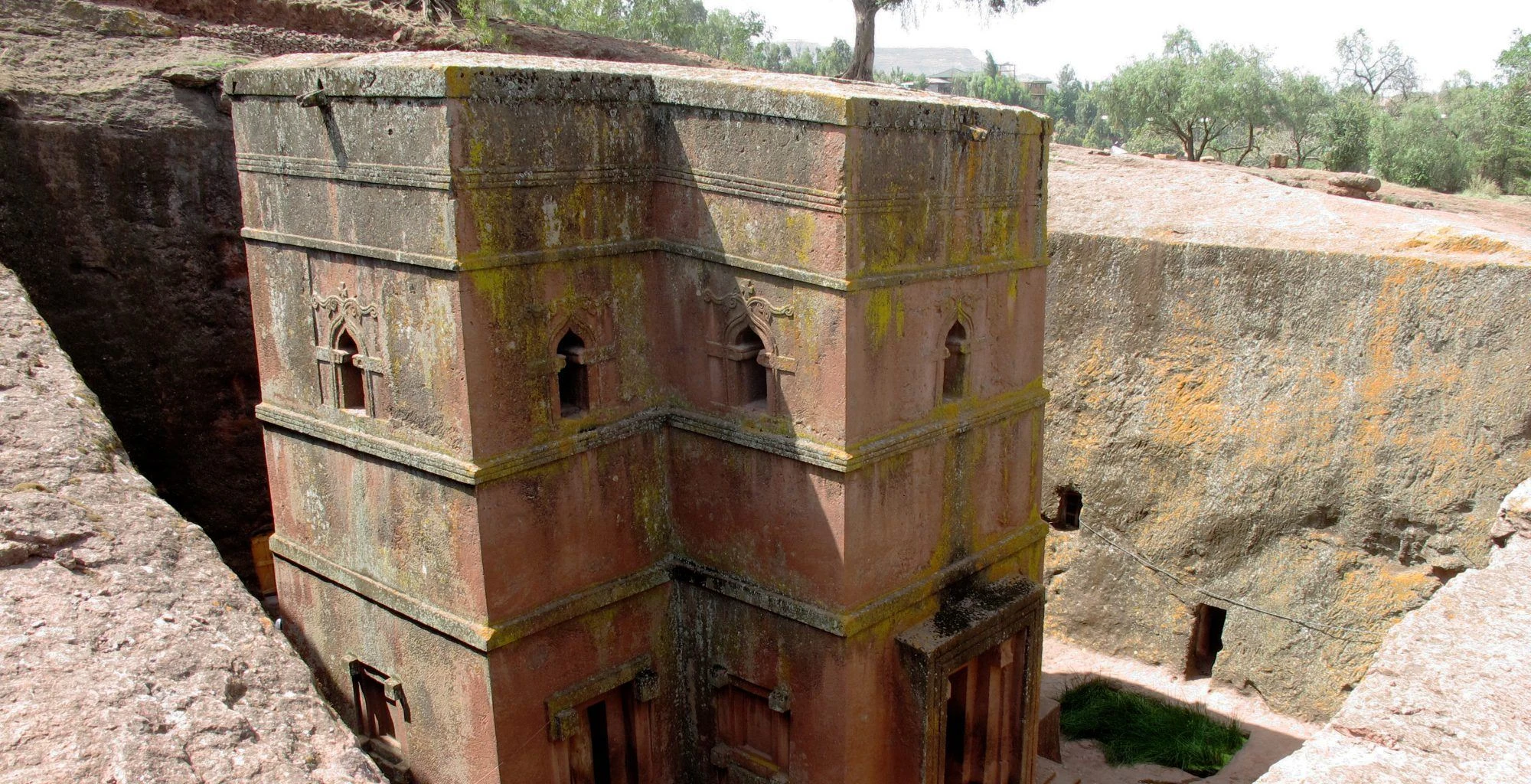 The rock-hewn church of Bete Giyorgis standing in its trench in Lalibela.