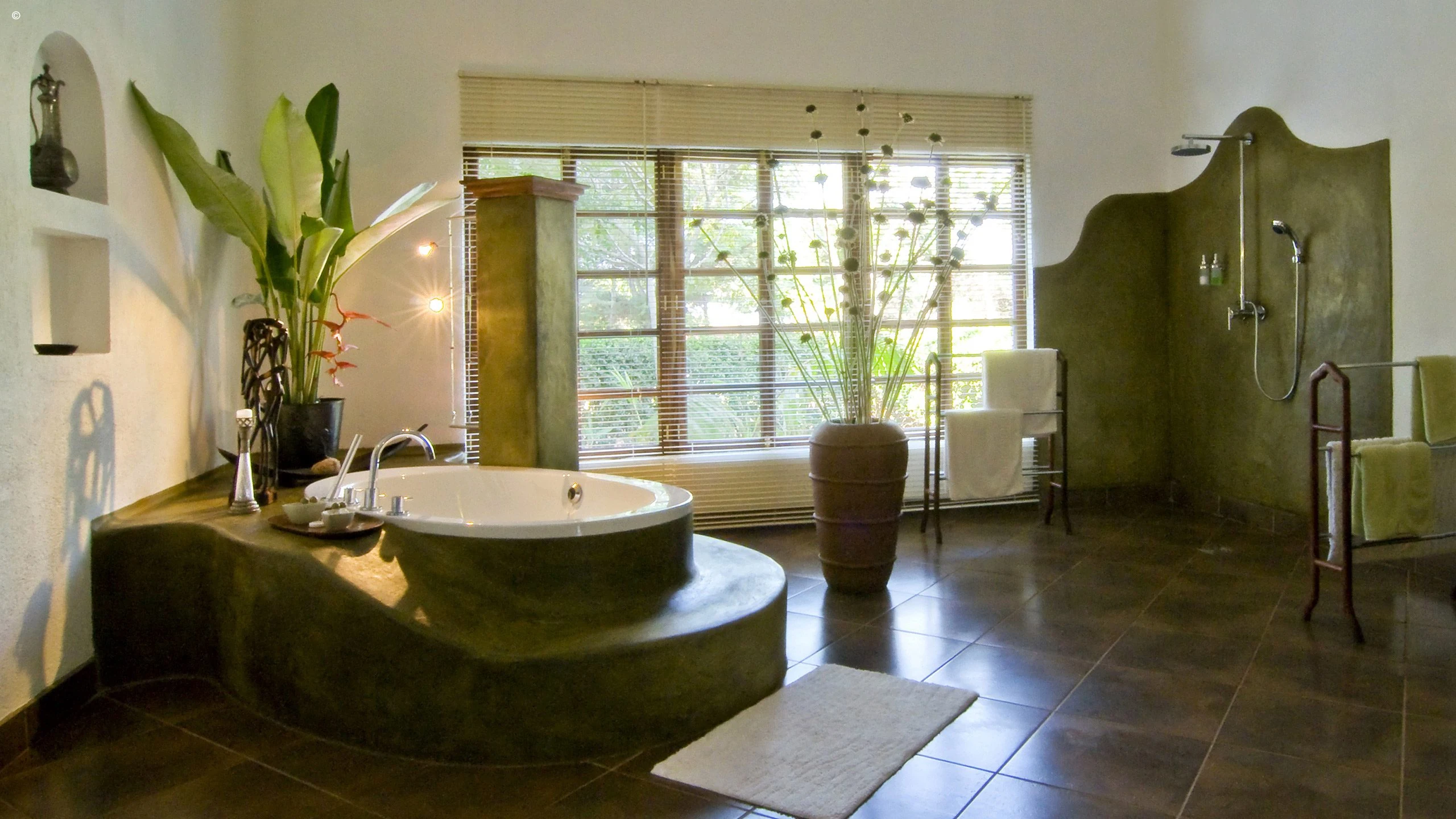 Bathroom with circular basin