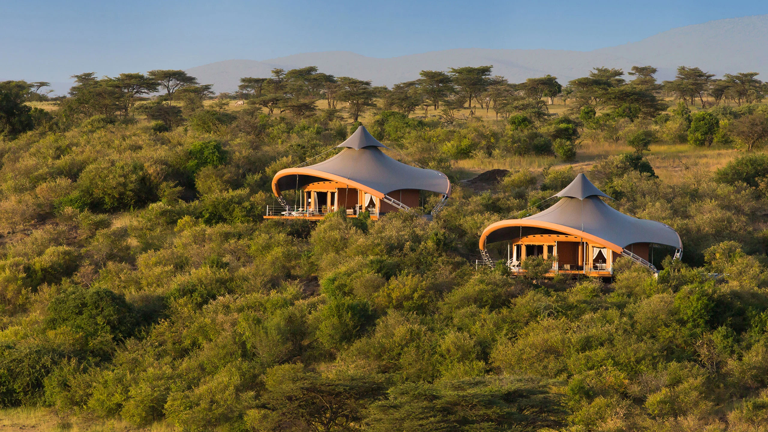 Rounded roof tents among trees at Mahali Mzuri