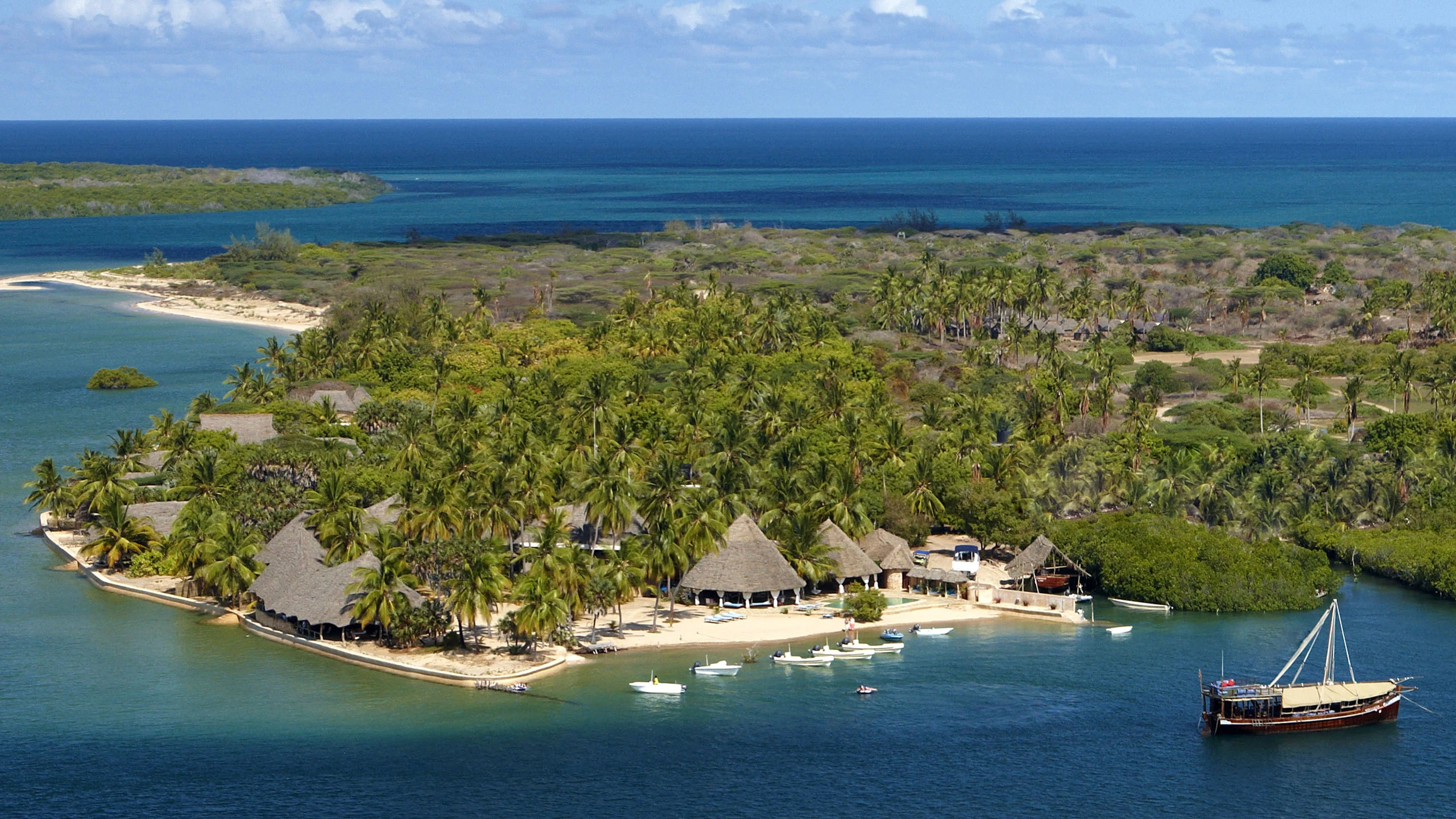 Coastal lodge on palm peninsula