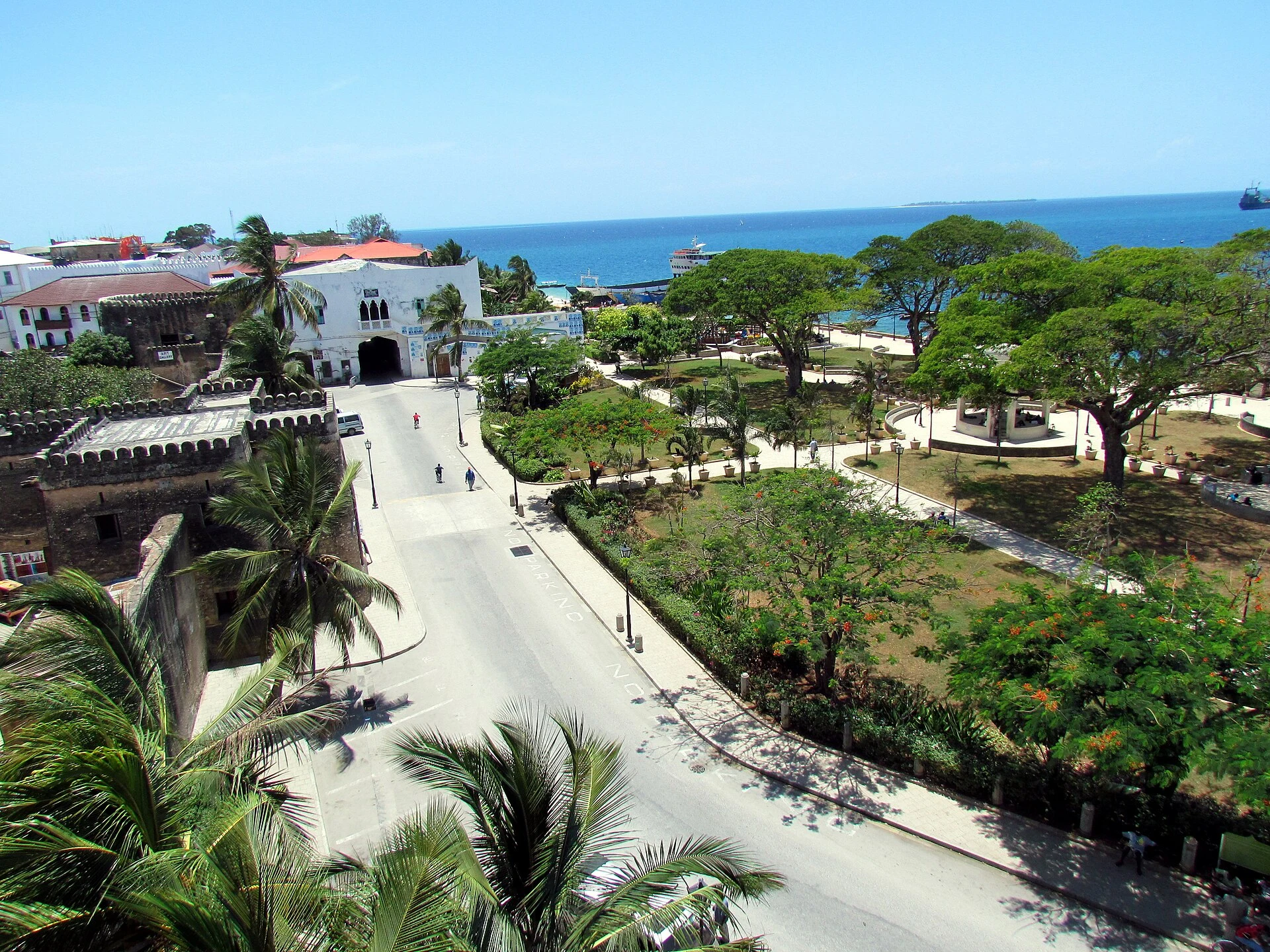 View over Forodhani Gardens and the House of Wonders in Stone Town