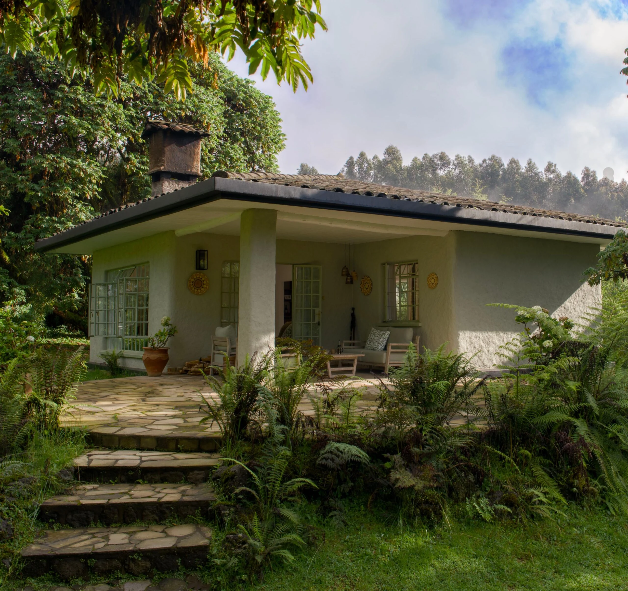 Garden cottage with stone steps