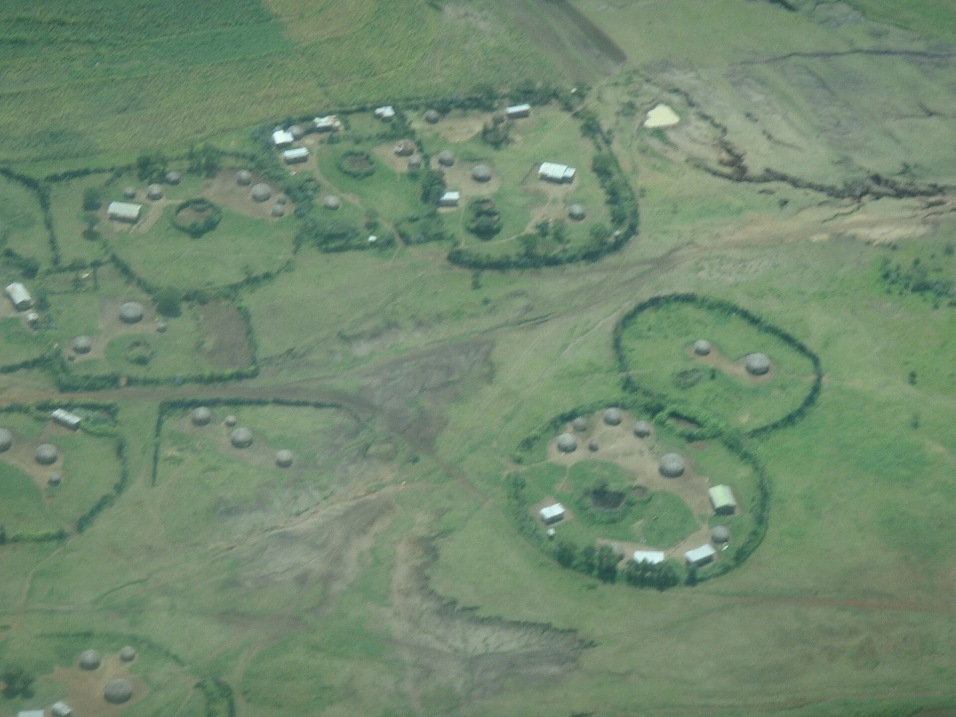 Traditional Maasai bomas ringed by thorn fences in Tanzania