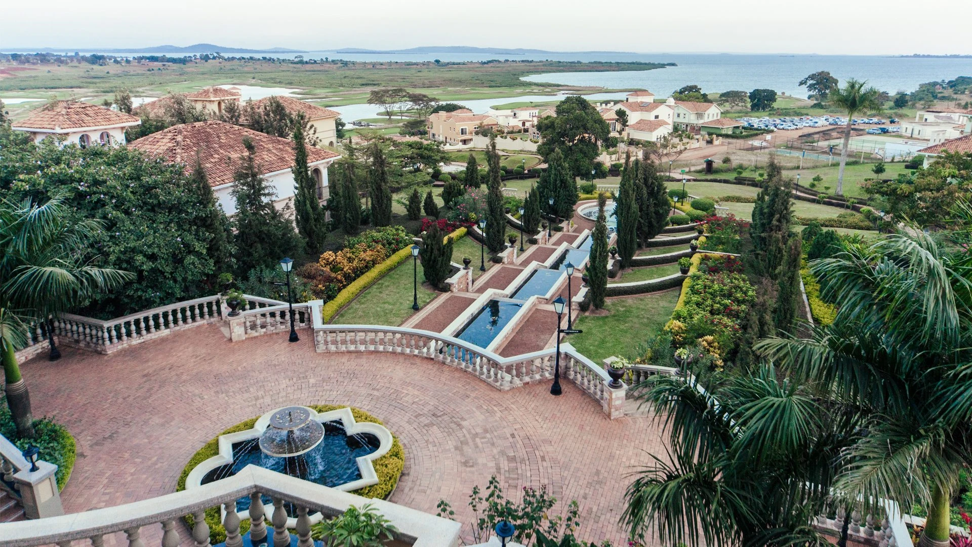 Lake Victoria Serena courtyard and marina