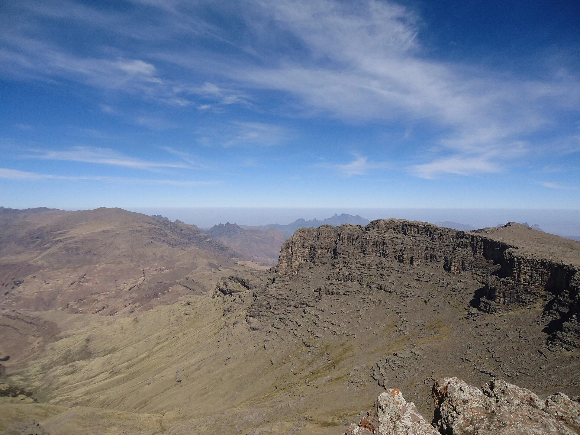 Steep ridges and cliffs seen from Ras Dejen, the highest peak in Ethiopia.