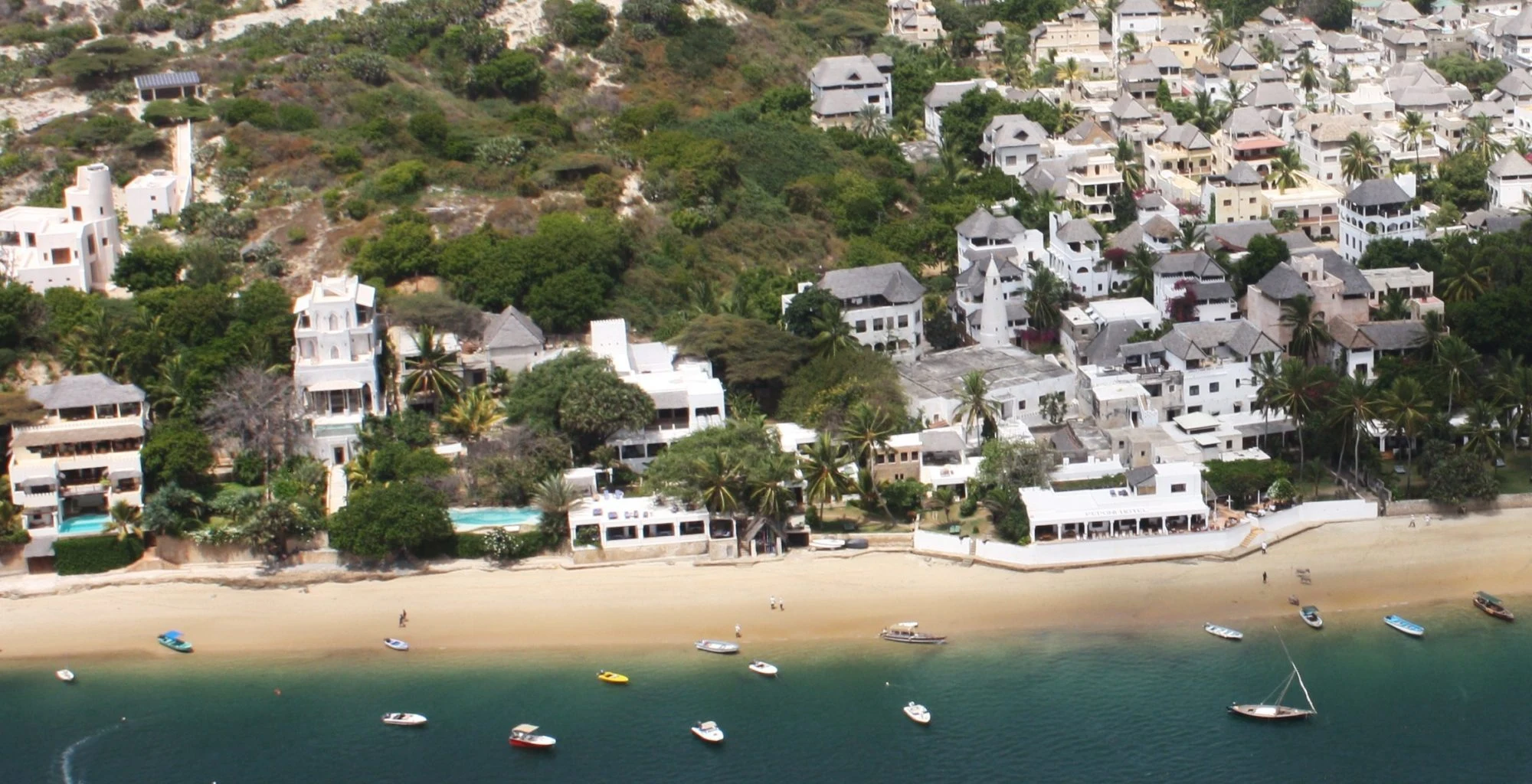 Shela village and its beach on Lamu Island, seen from the air
