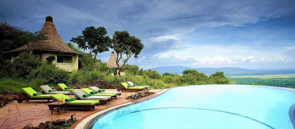 Infinity pool overlooking the landscape at Lake Manyara Serena Safari Lodge