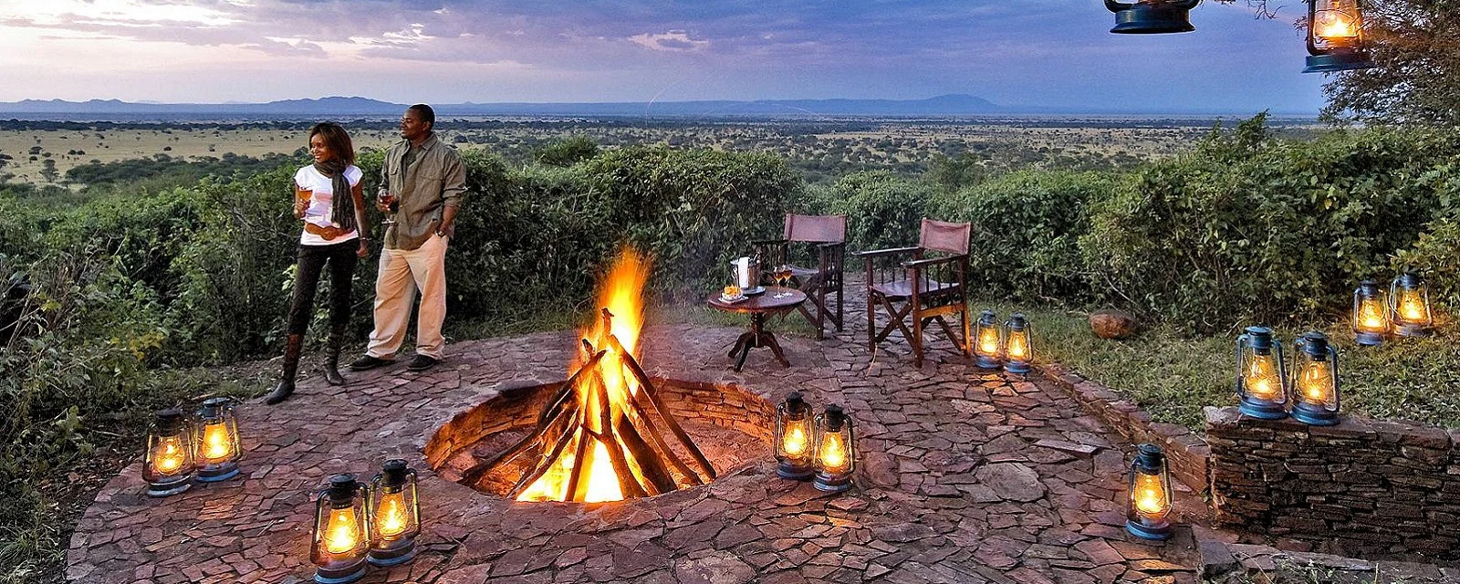 Campfire seating overlooking the plains at Kirawira Serena Camp