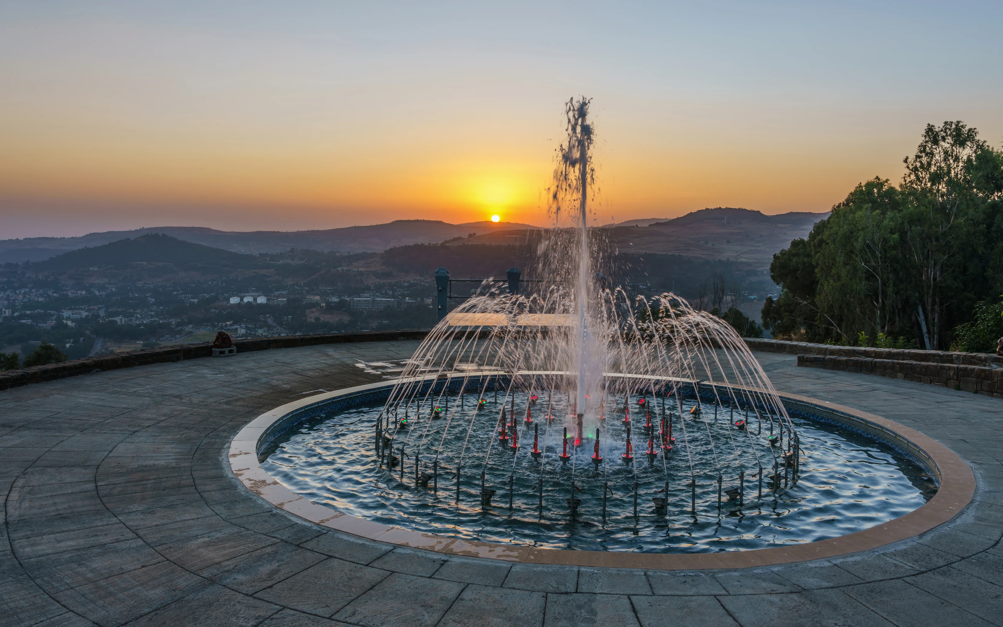 Outdoor fountain of Goha Hotel in Gondar, Ethiopia