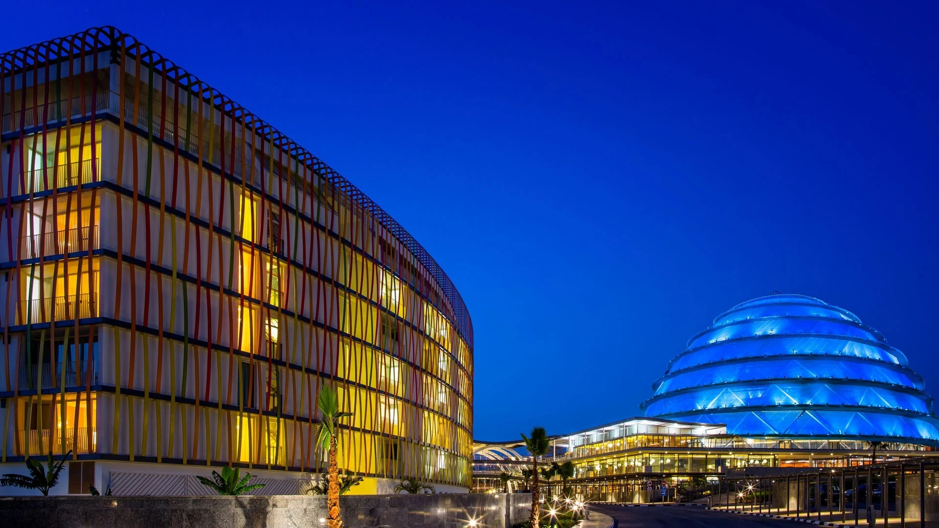 Radisson Blu Kigali hotel and convention dome at night