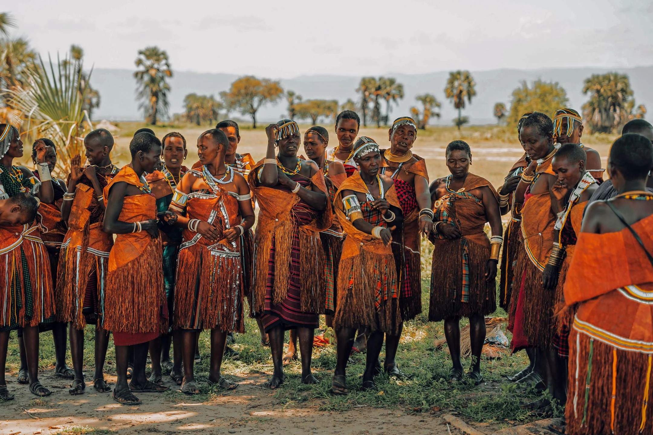 A group of Barabaig women and men in traditional dress