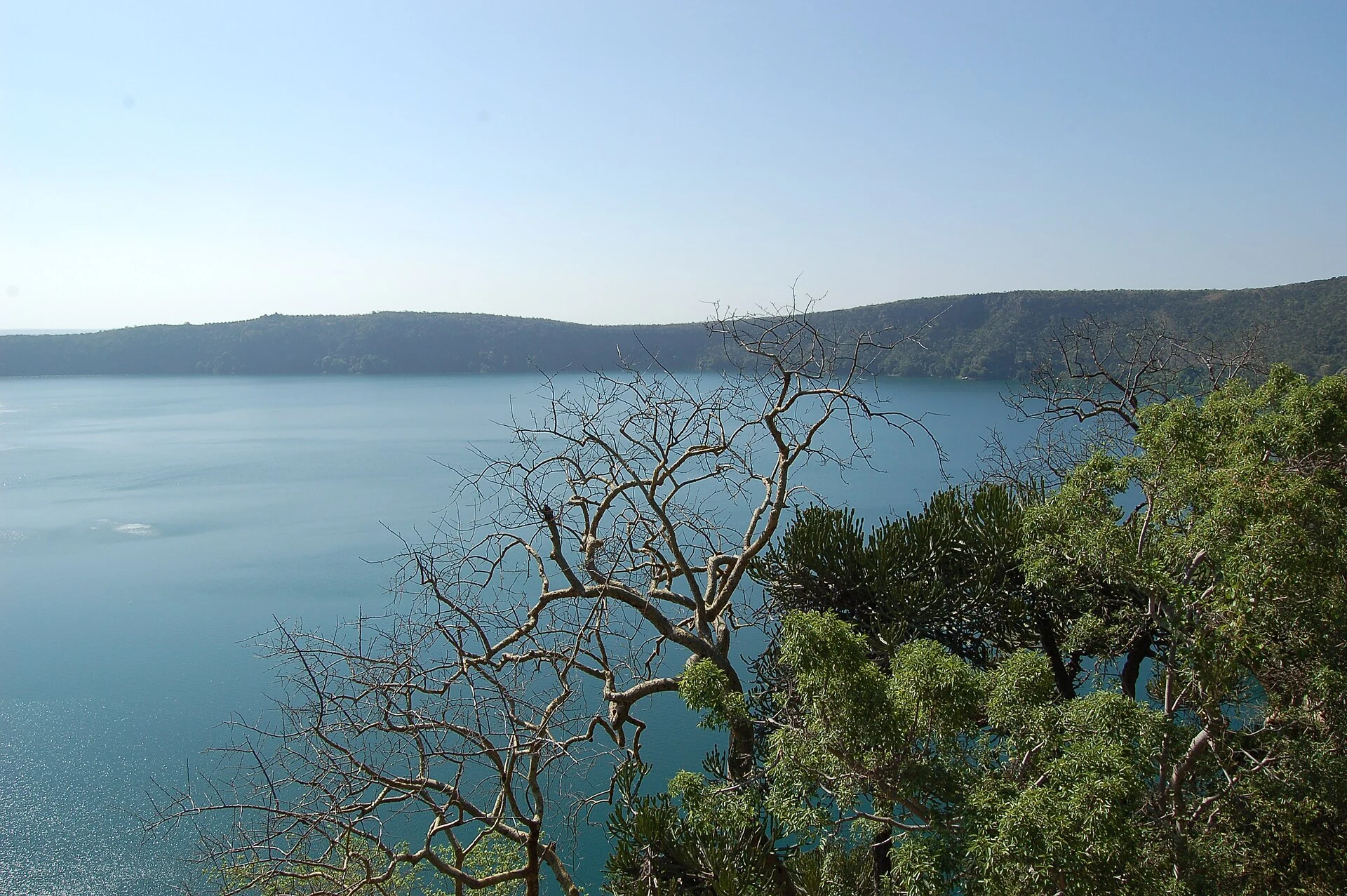 Lake Chala crater lake seen from the wooded rim