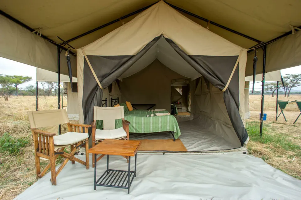 Family tent entrance and sitting area