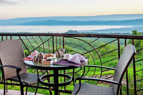 Lake Nakuru Sopa terrace breakfast setting overlooking lake