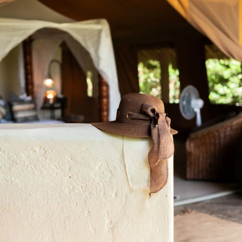 Tent bedroom and bedside furnishings