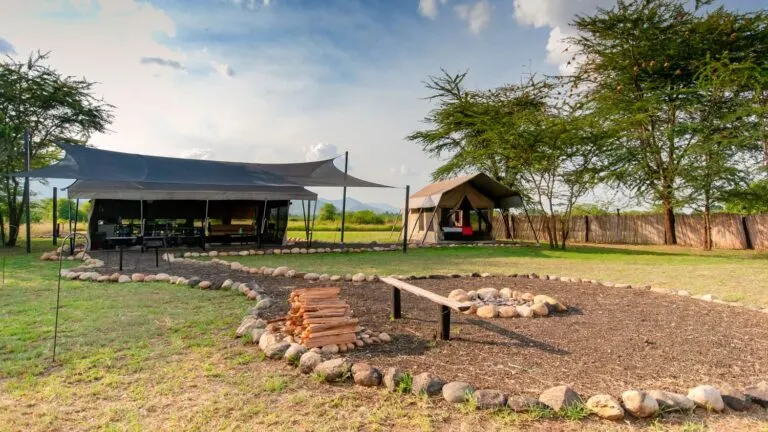 Private tented camp and campfire area