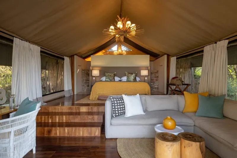Tented suite sleeping and lounge areas