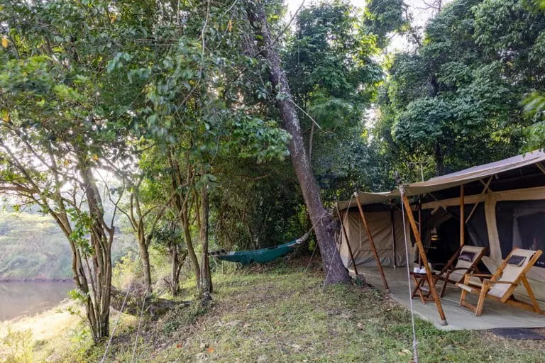 Sentinel Mara Camp tent exterior among riverside trees