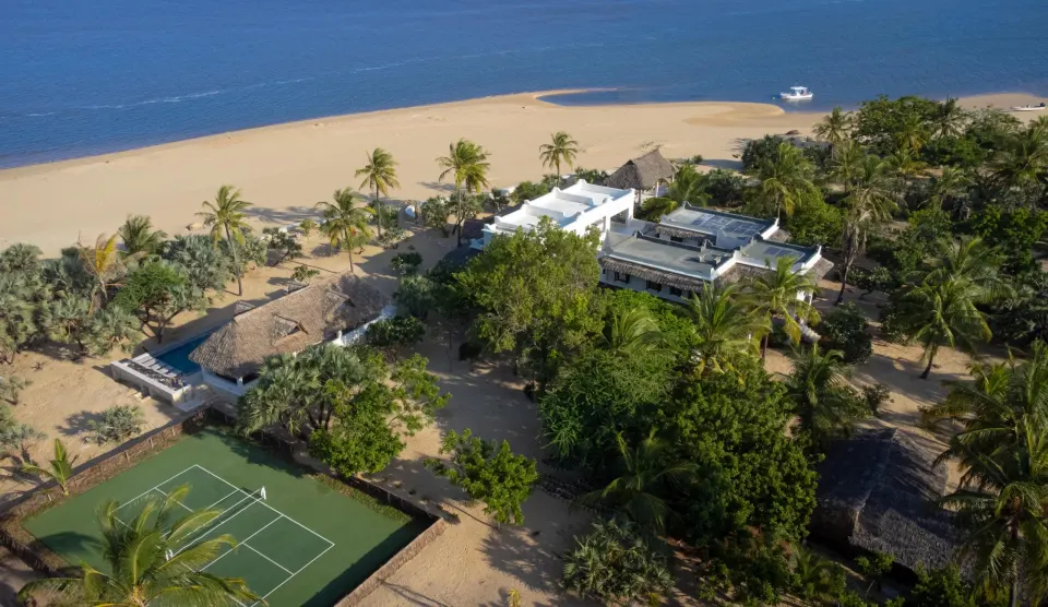 Renovated Jahazi House aerial with pickleball court