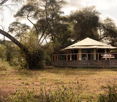 Swala tent exterior with raised private deck