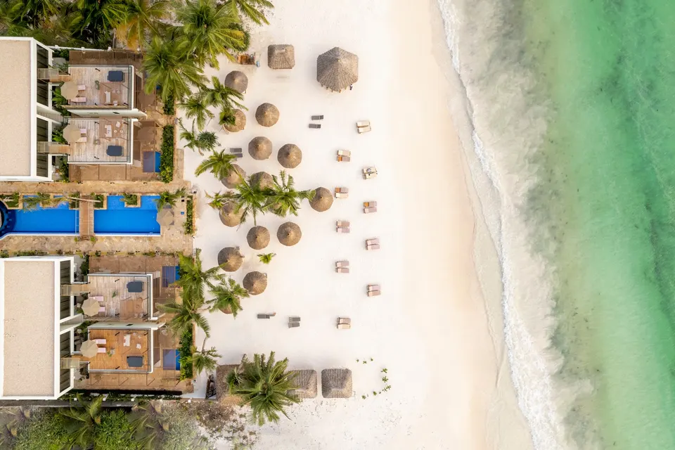 TOA beachfront, terraces and pool from above