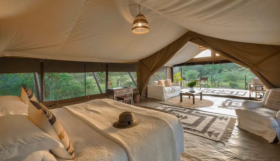 Luxury Tent sleeping and sitting area