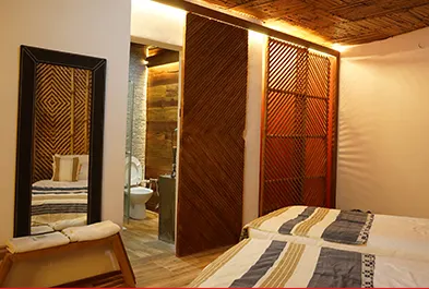 Main guest-room bedroom and bathroom view