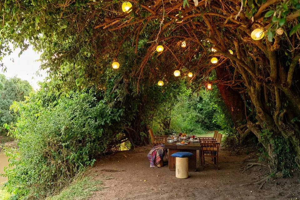 Olengoti outdoor dining under trees