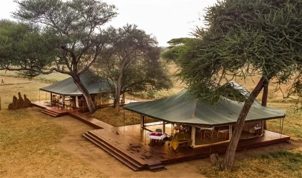 Tents on raised wooden platforms