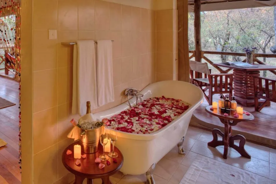 Honeymoon bathroom and terrace