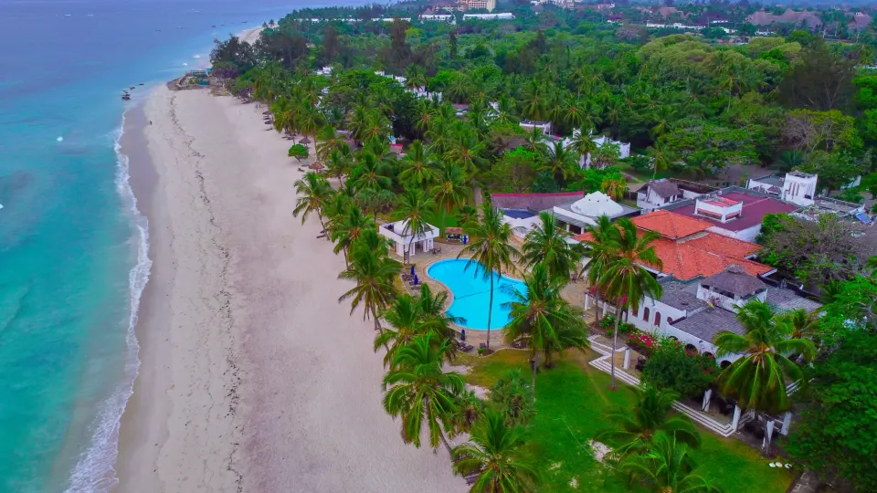 Jacaranda Indian Ocean Beach Resort beachfront and pool aerial