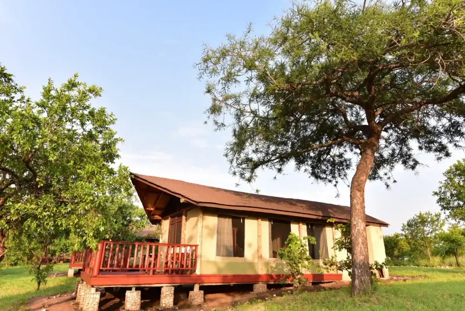 Raised safari tent exterior