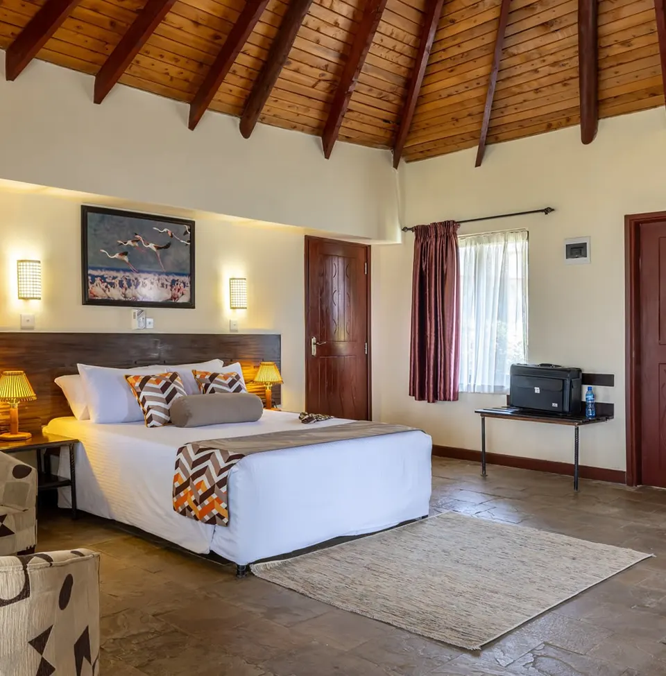 Lake-view cottage bedroom