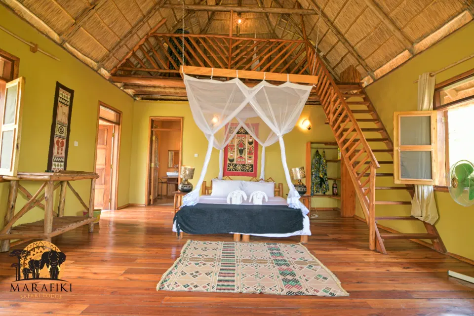 Family cottage interior with mezzanine
