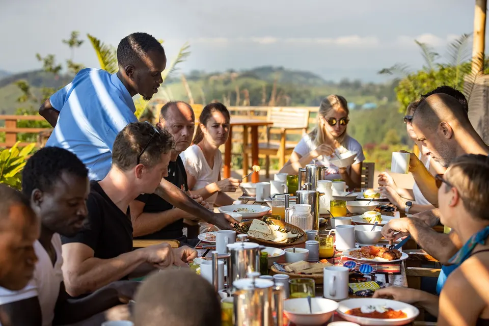 Shared outdoor meal setting