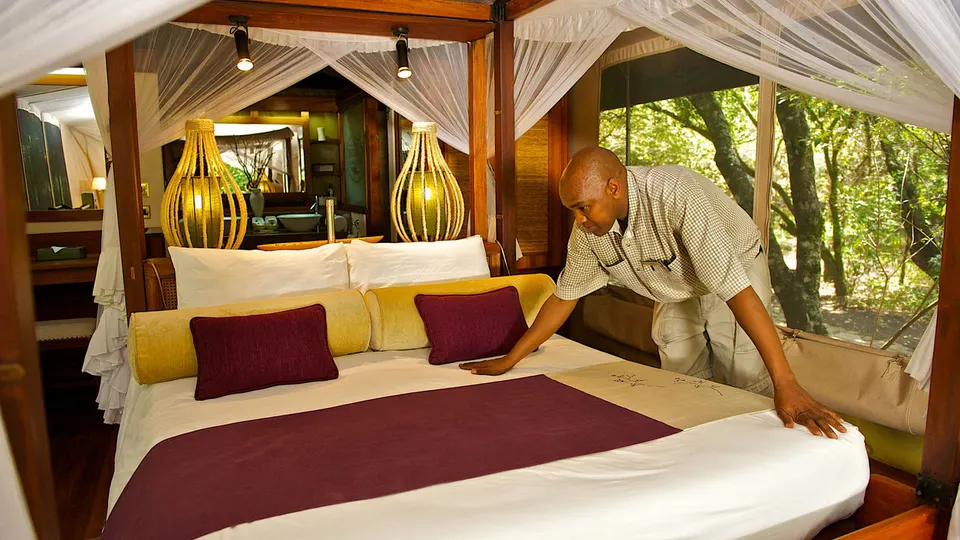 Mara Intrepids tent bedroom being prepared