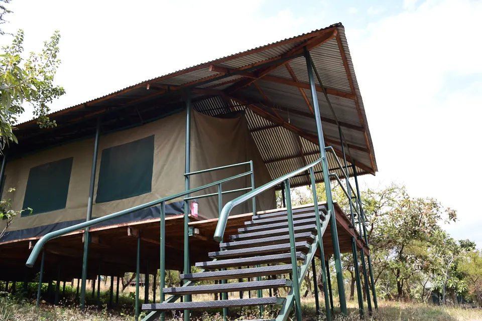 Raised guest tent exterior