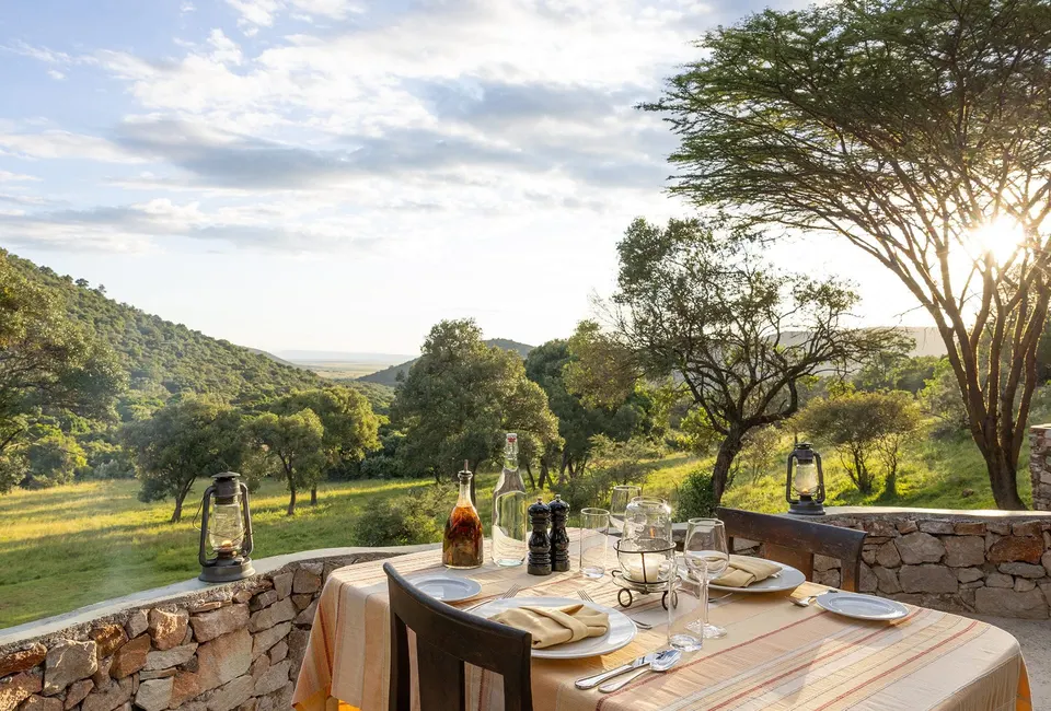 Saruni Mara outdoor dining terrace and valley outlook
