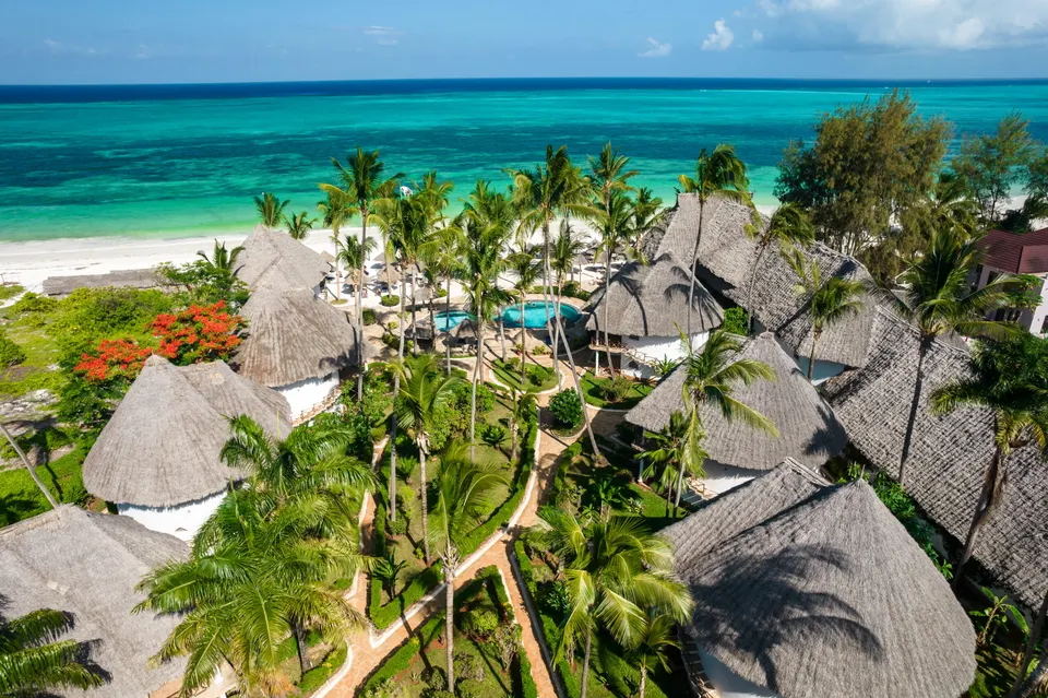 Waridi resort and beachfront aerial view