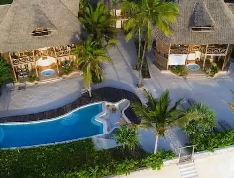 Matemwe villa grounds and pool from above