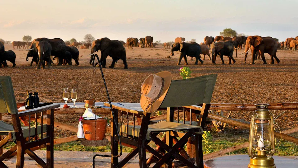 Outdoor dining beside Satao’s waterhole