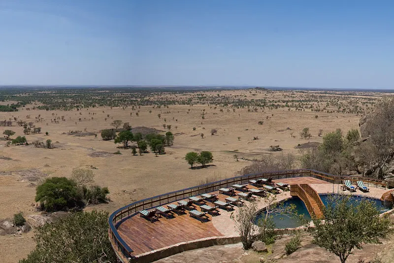 Elevated lodge terrace and plains outlook