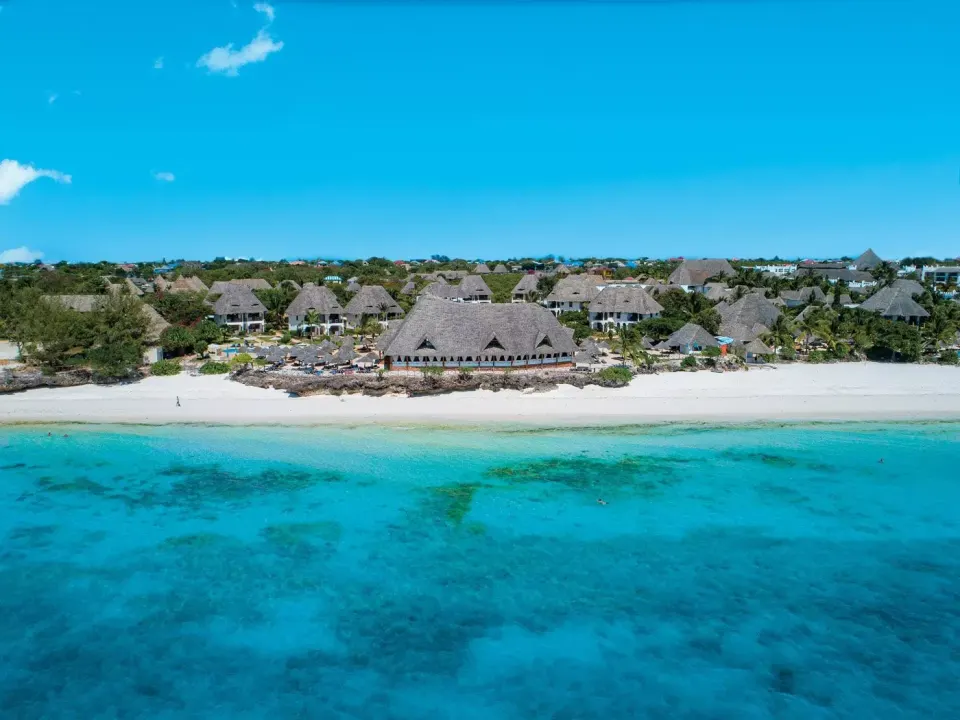 Aerial view of the resort and beachfront