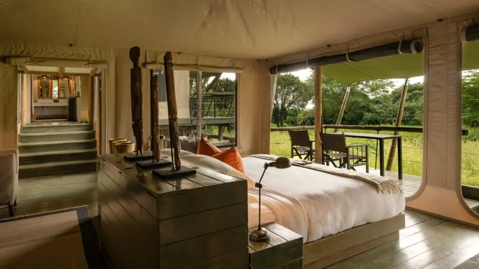 Family tent bedroom and deck