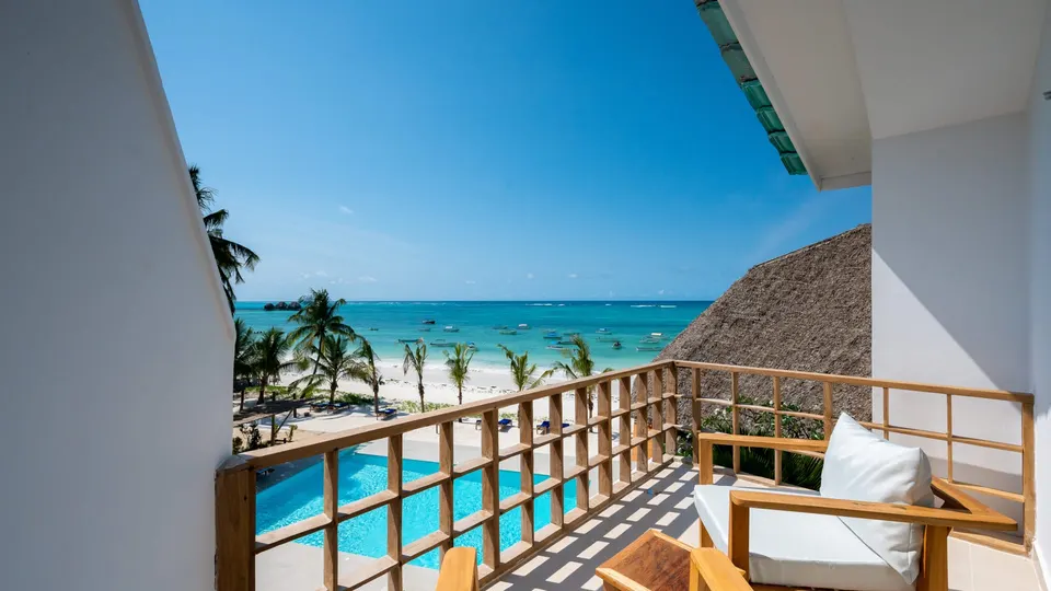 Balcony looking across the pool towards the ocean